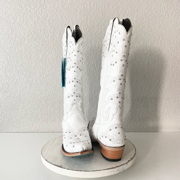 Lane CALYPSO Womens Cowboy Boots 9.5 White Western Cowgirl Mid Calf Pointed Toe - Picture 1 of 11